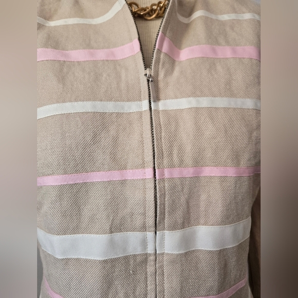 Mary Mcfadden Linen Beige Ribbon Striped Jacket. Size 6P - Picture 3 of 10